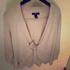 White House Black Market tan tie scalloped sweater